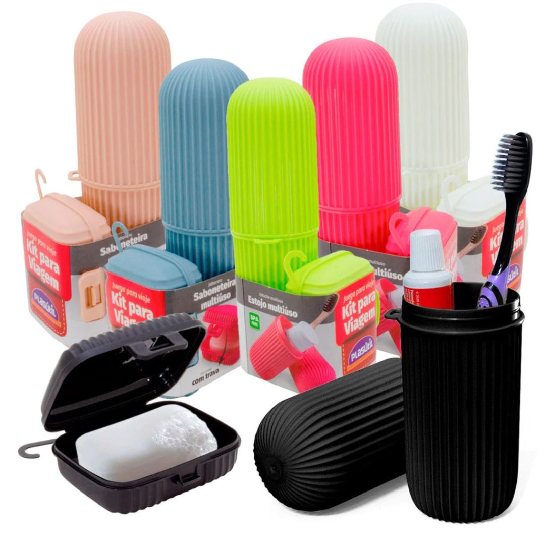 Kit Porta Escova De Dente e Saboneteira com Tampa para Viagem Compacto e Higiênico